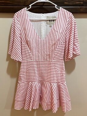 The Jetset Dairies Red and White Striped V-neck Mini Dress Size S